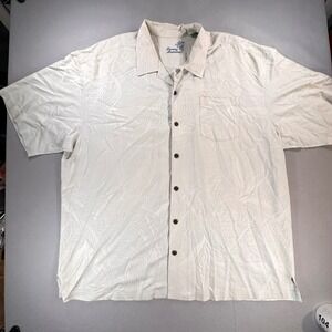 Tommy Bahama Mens XXL 100% Silk Short Sleeve Tropical Leaf Camp Shirt Off White